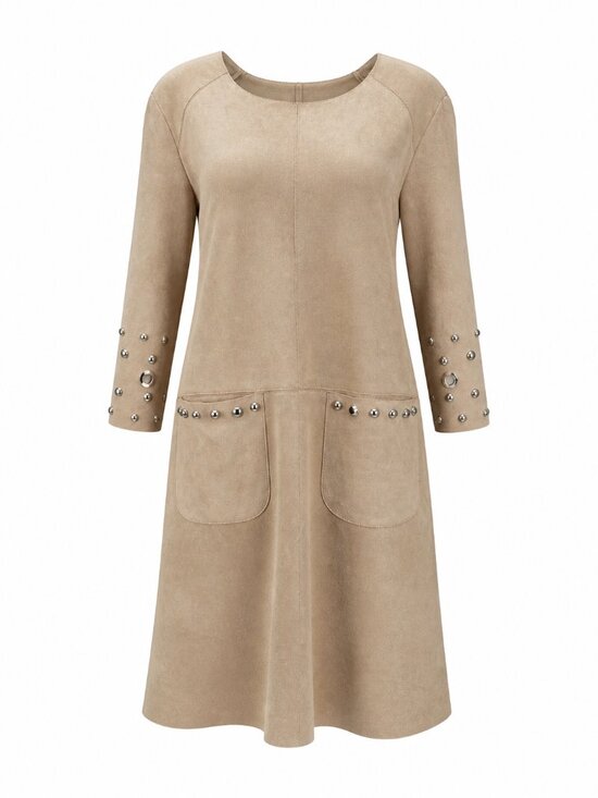 MSK Dresses & Skirts - MSK Tan Faux Suede Studded Shift Dress